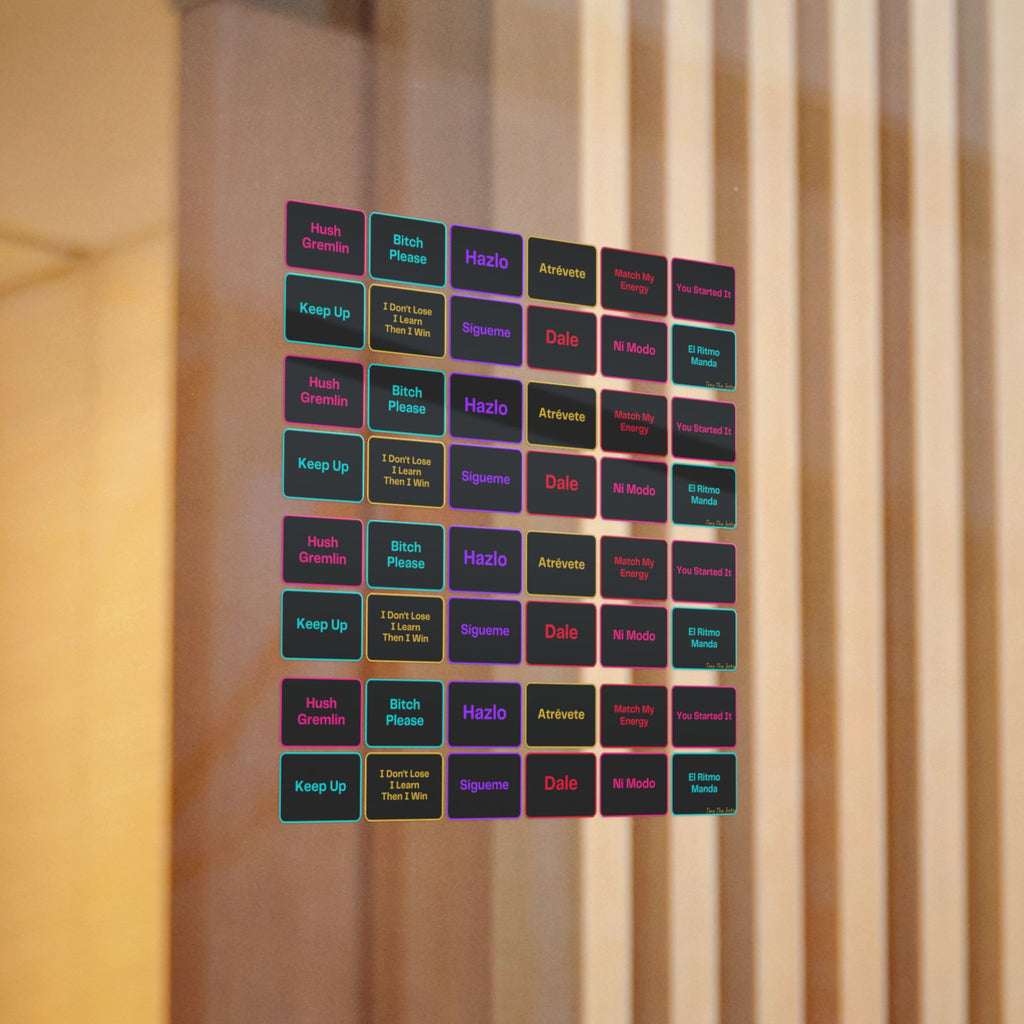 Neon Mood Die-Cut Stickers — Multilingual Motivational Labels (DTF)