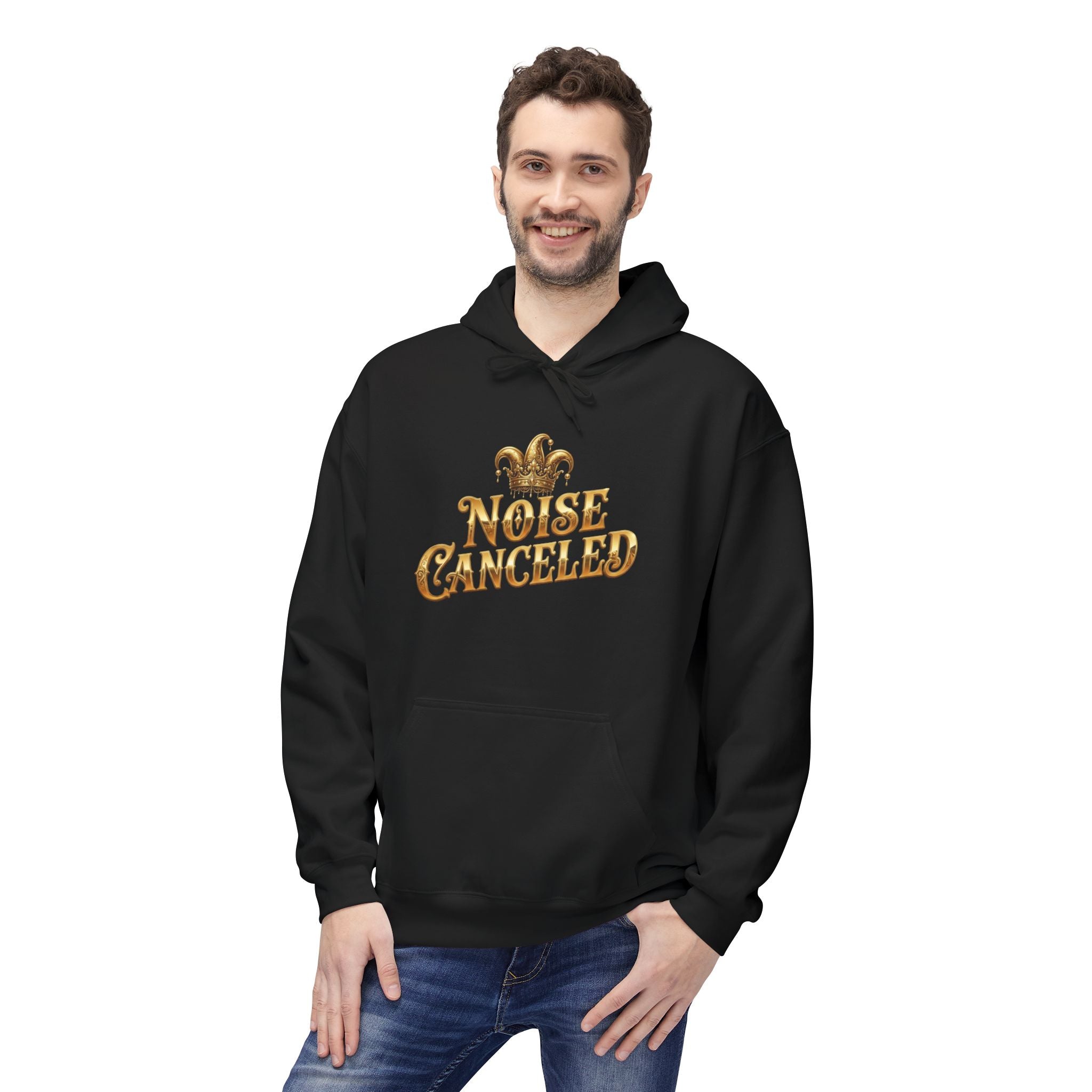Hoodie — 'Noise Canceled' Gold Retro Graphic Pullover